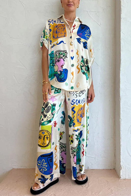 Pantalones anchos con bolsillos y cintura elástica con estampado único Meralda
