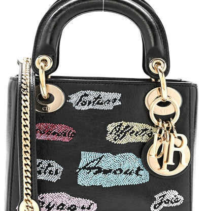 Calfskin Beaded Mini Lady Dior Black