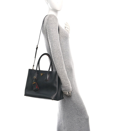 Saffiano Cuir Large Double Bag Black Fuoco