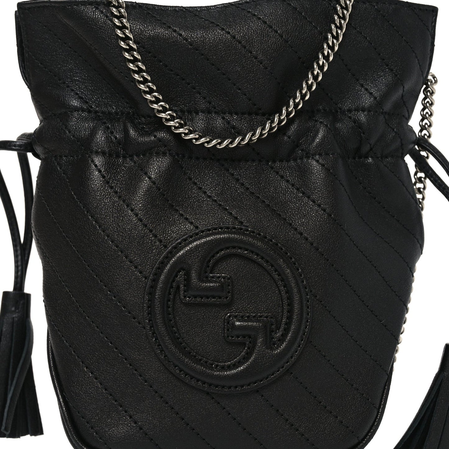Sakai Be Green Calfskin Diagonal Stitched Mini Blondie Bucket Bag Black