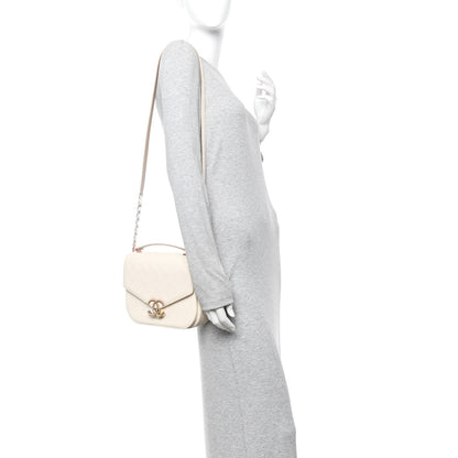 Grained Calfskin Quilted Small Cuba Top Handle Flap White