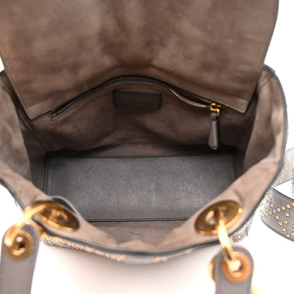 Calfskin Cannage Studded Medium Supple Lady Dior Grey