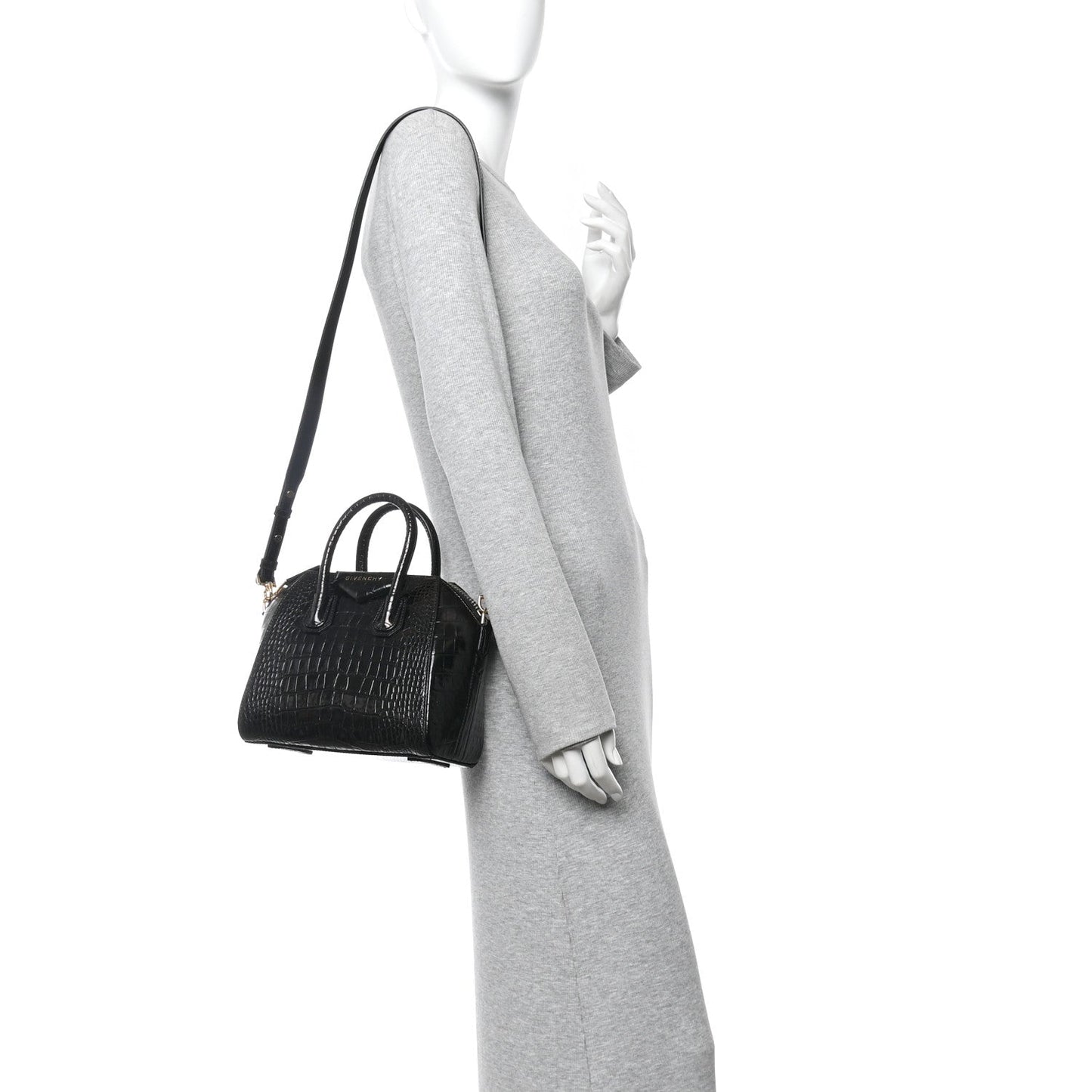 Calfskin Crocodile Embossed Mini Antigona Black