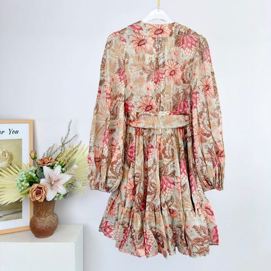 Zimmermann Daylight Mini Wrap Frill Dress Pink Cotton 342336