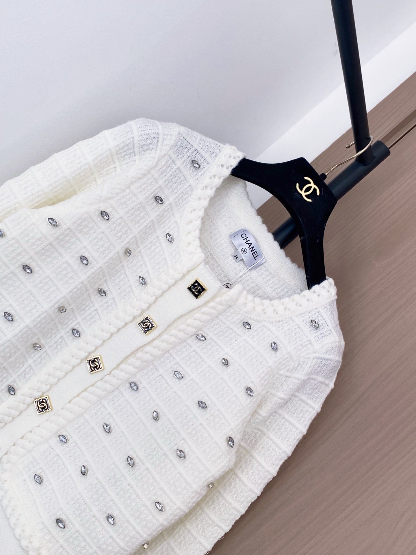 Chanel 2025 Cardigan With Rhinestone Embellishment White Wool