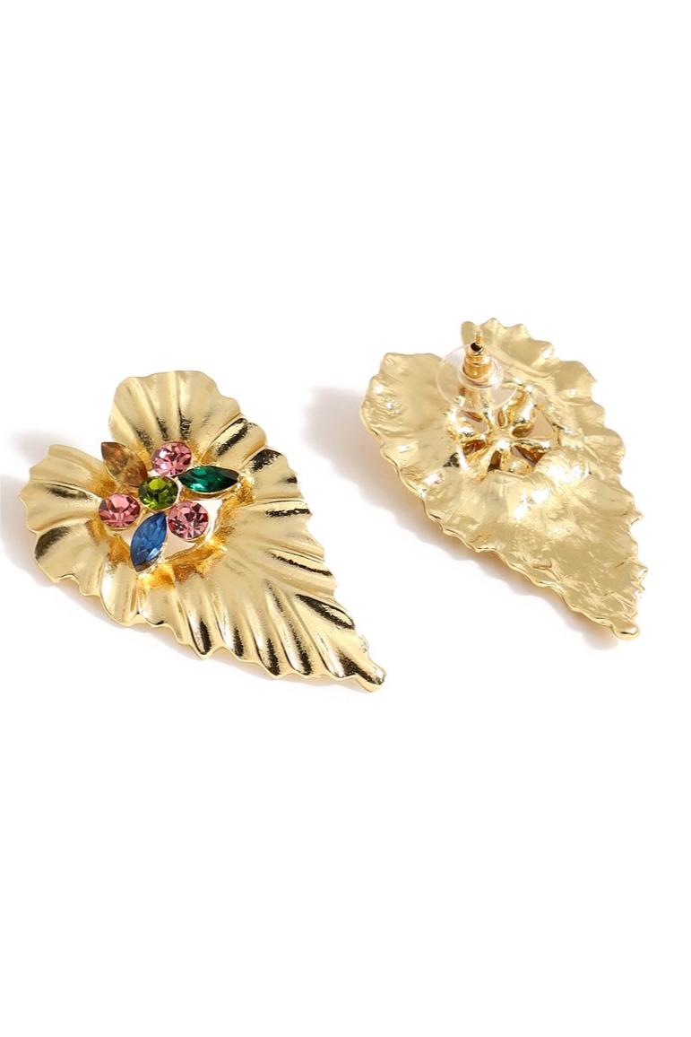 Pendientes de hojas de metal con diamantes de imitación 