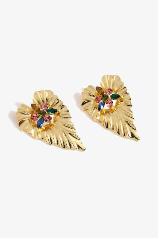Pendientes de hojas de metal con diamantes de imitación 