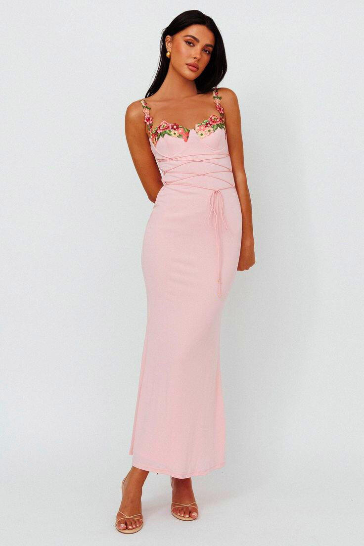 Brenda Embroidered Floral Lace-up Midi Dress