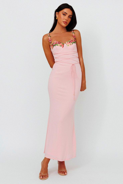 Brenda Embroidered Floral Lace-up Midi Dress