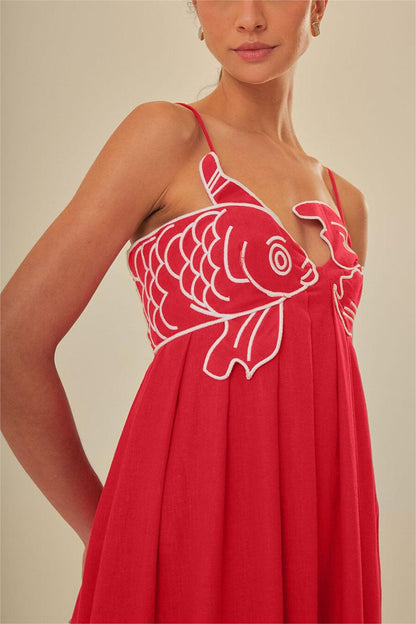 Vestido largo lencero con espalda descubierta y bordado 