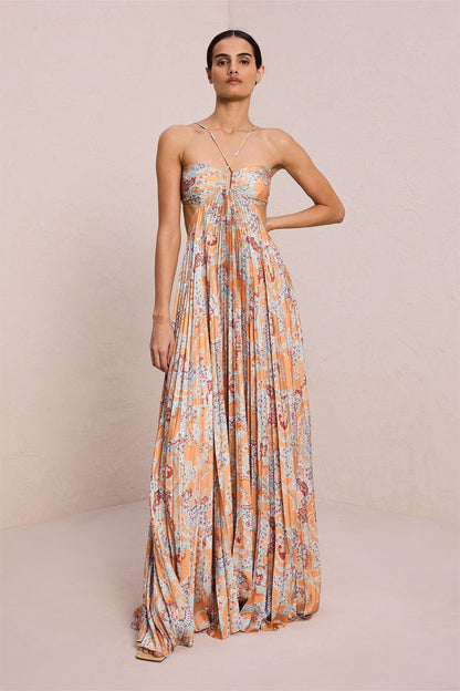 Vestido largo con cuello halter y aberturas de cachemira 