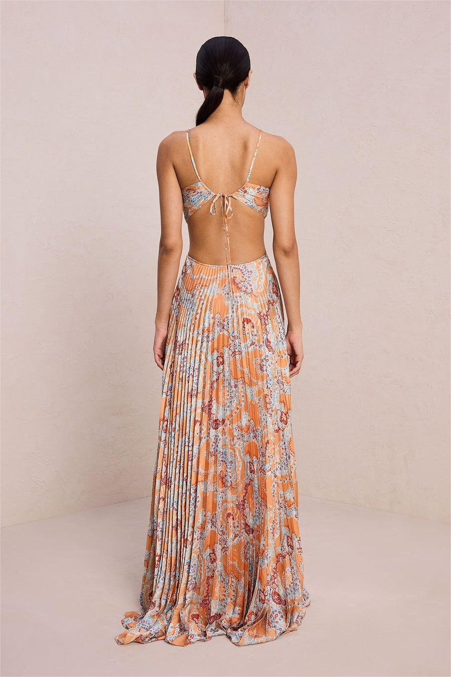 Vestido largo con cuello halter y aberturas de cachemira 