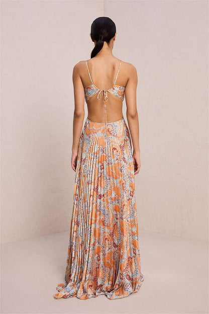 Vestido largo con cuello halter y aberturas de cachemira 