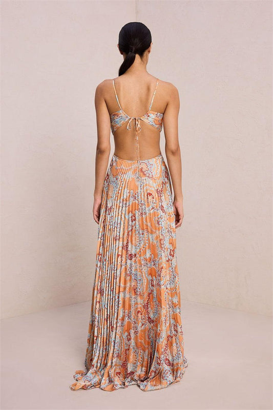 Vestido largo con cuello halter y aberturas de cachemira 