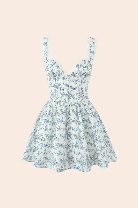Vestido mini de escote corazón con estampado floral 