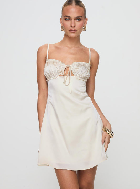Decipher Satin Mini Dress Ivory