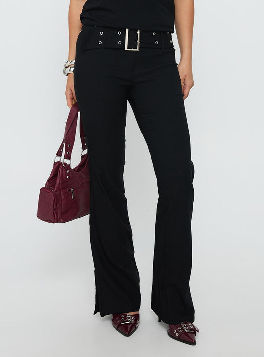Kortnee Eyelet Detail Flare Leg Pants Black