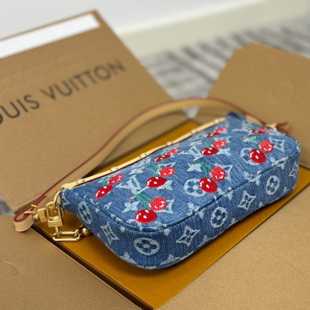 LOUIS VUITTON X TAKASHI MURAKAMI POCHETTE ACCESSOIRES MONOGRAM DENIM BLUE 21CM M13994