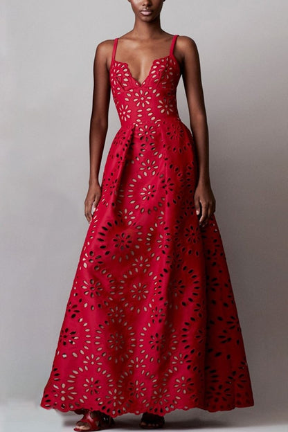 Vestido largo lencero con escote corazón de encaje 