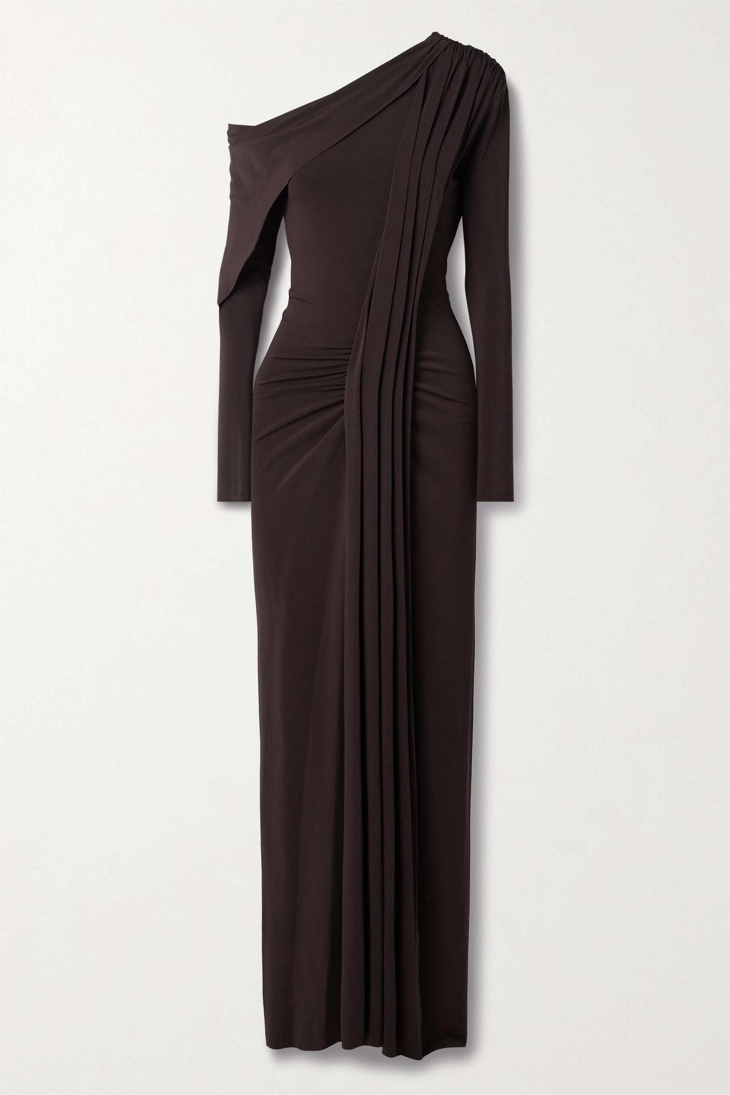 Vestido largo de jersey liso con hombros descubiertos 