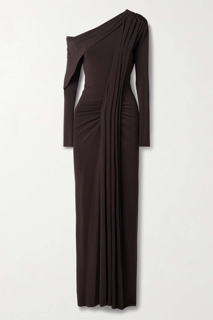Vestido largo de jersey liso con hombros descubiertos 