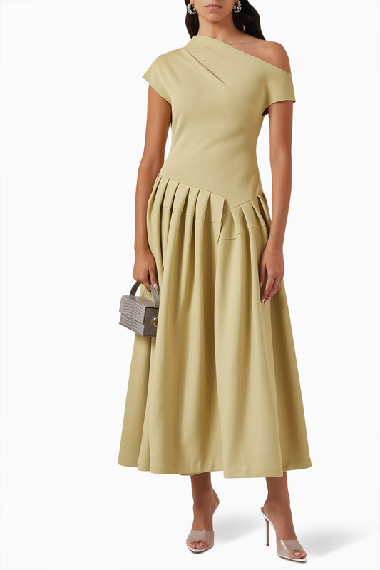 Vestido midi de manga corta liso 