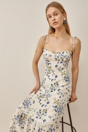Vestido midi sin mangas con encaje floral 