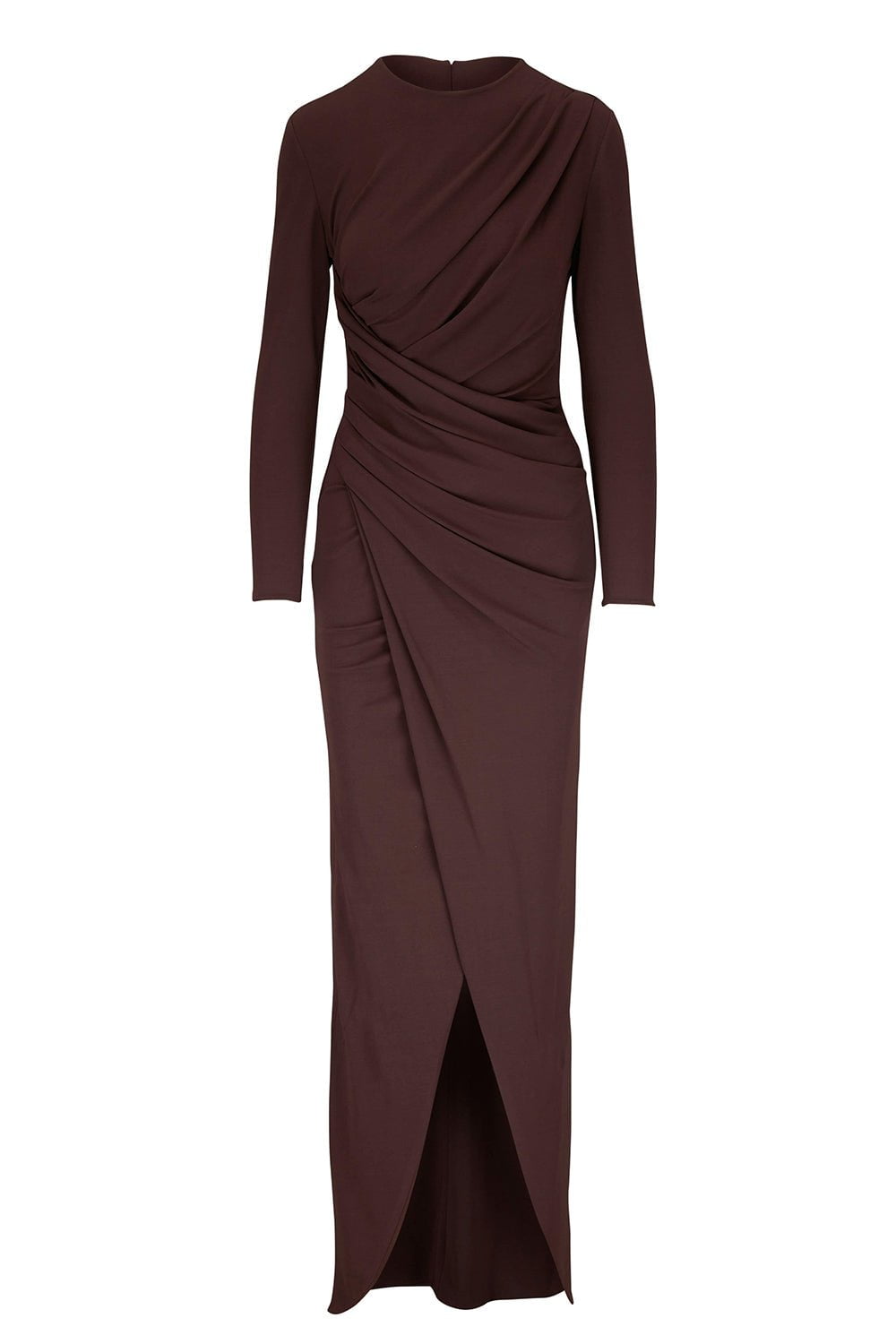 Vestido largo de jersey con cuello redondo fruncido 