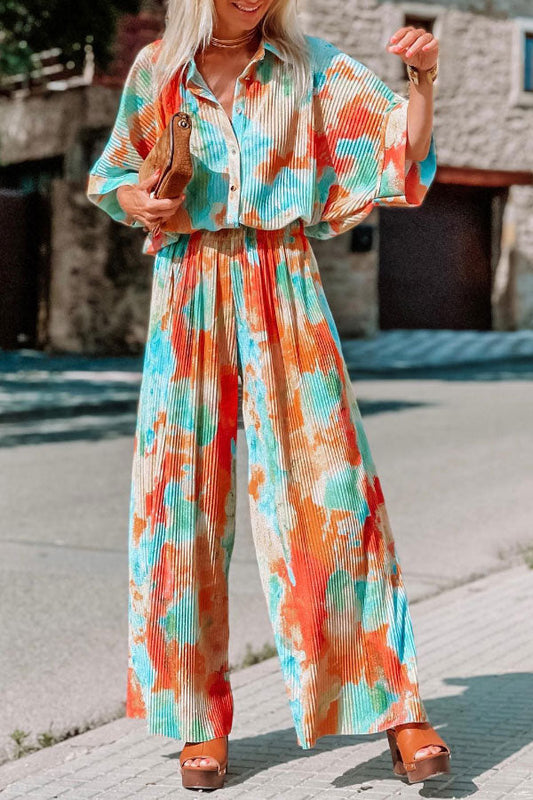 Mono informal de pierna ancha y cintura holgada con estampado floral