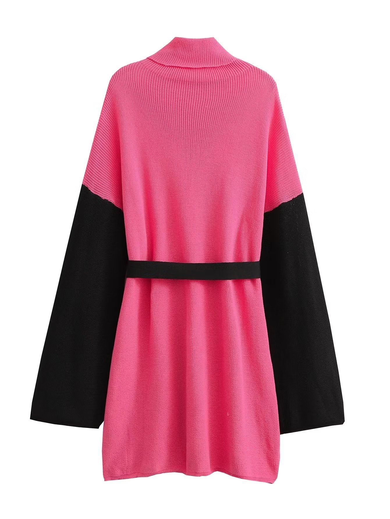 Vestido de punto con cinturón suelto y cuello alto para mujer de otoño