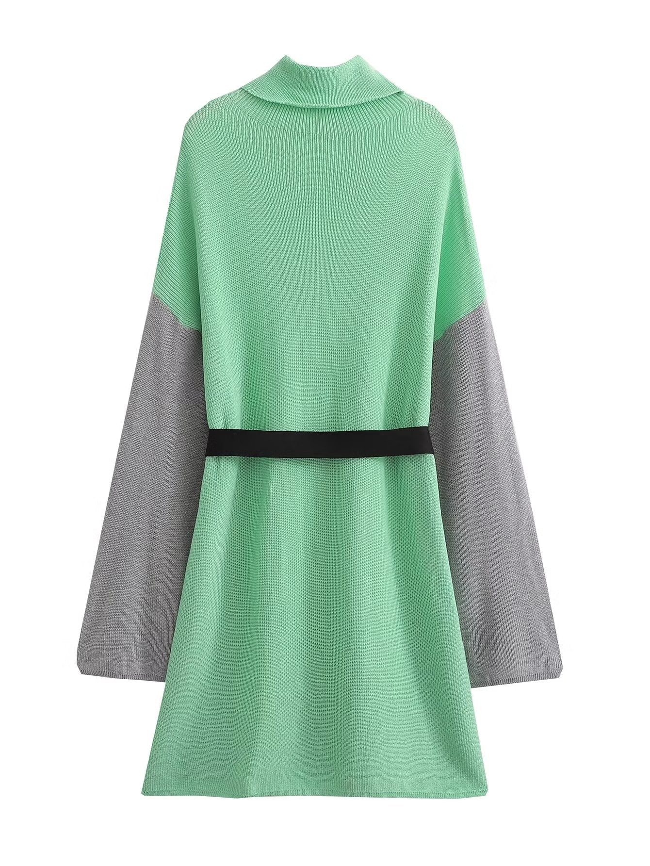 Vestido de punto con cinturón suelto y cuello alto para mujer de otoño