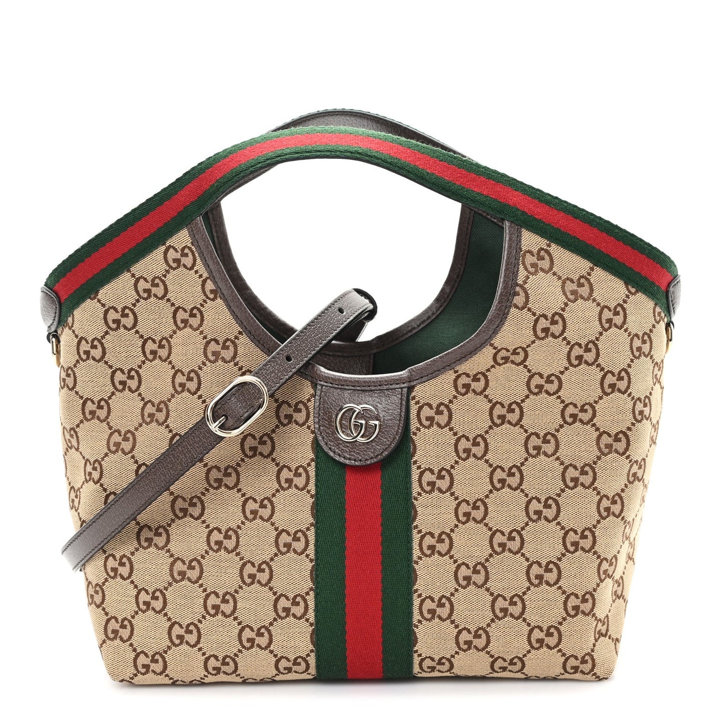 Monogram Web Small Giglio Tote Bag Beige Dark Brown