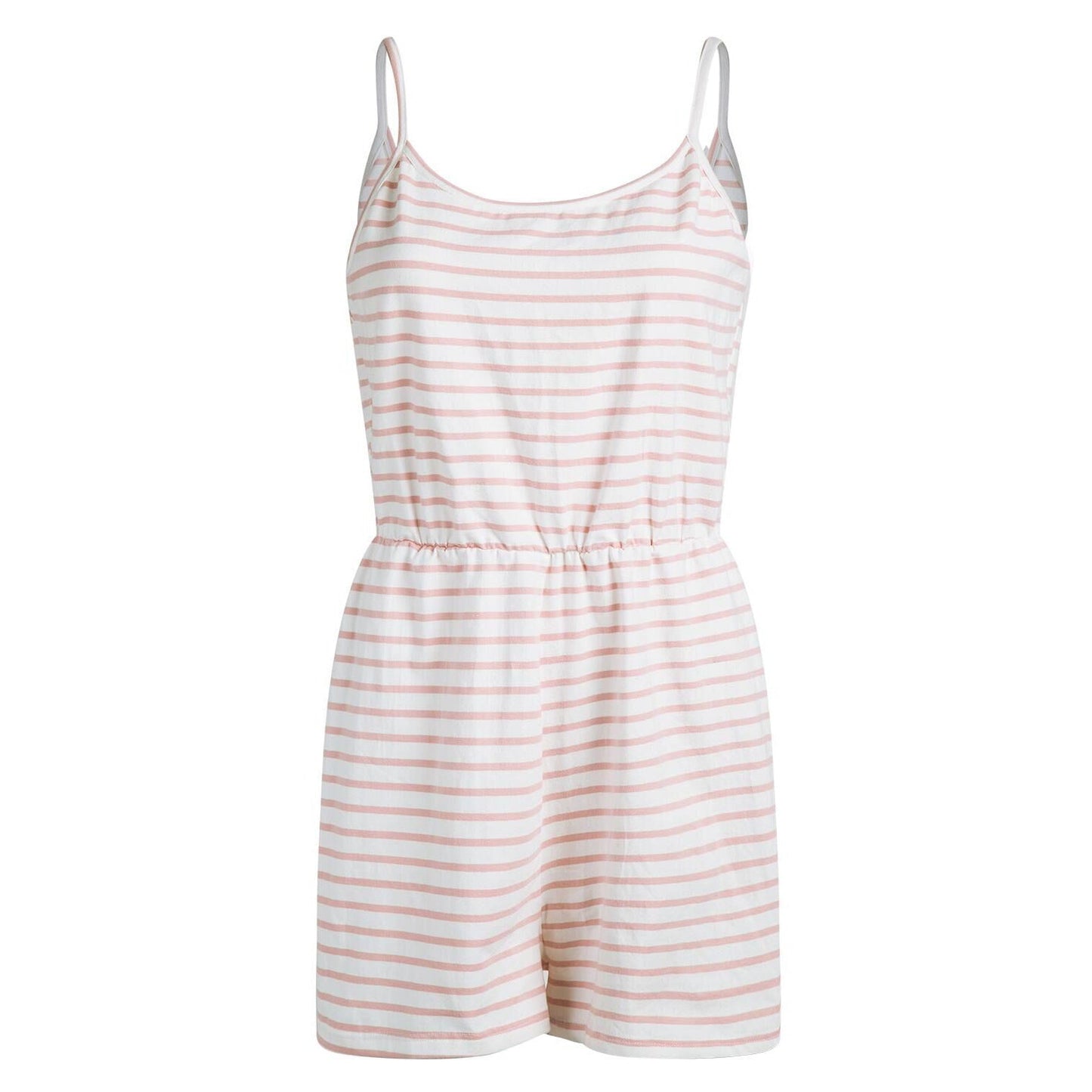 Mono informal de algodón a rayas con tirantes finos y pantalones cortos