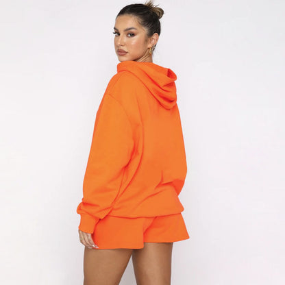 Suéteres de manga larga con capucha y color liso para otoño e invierno, ropa para mujer, pantalones cortos informales, traje