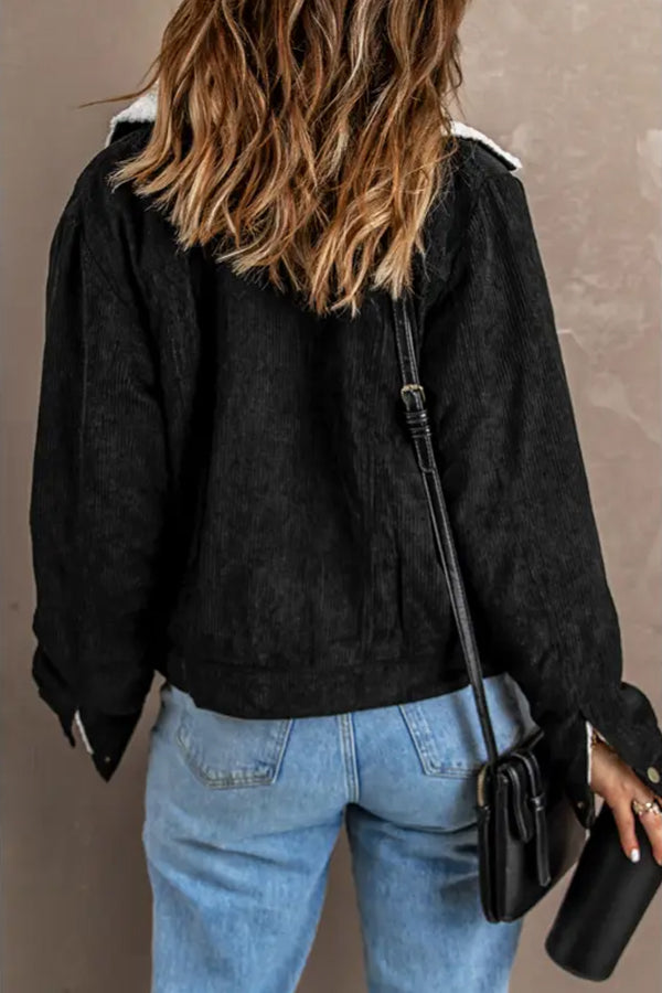 Chaqueta de pana con patchwork de lana de cordero para mujer