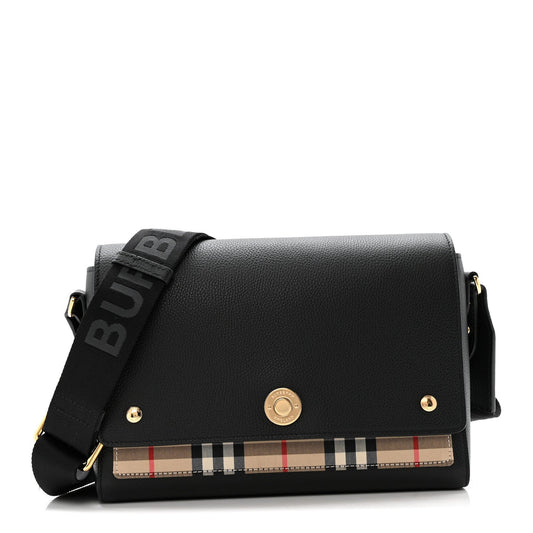 Grainy Calfskin Vintage Check Note Crossbody Bag Black