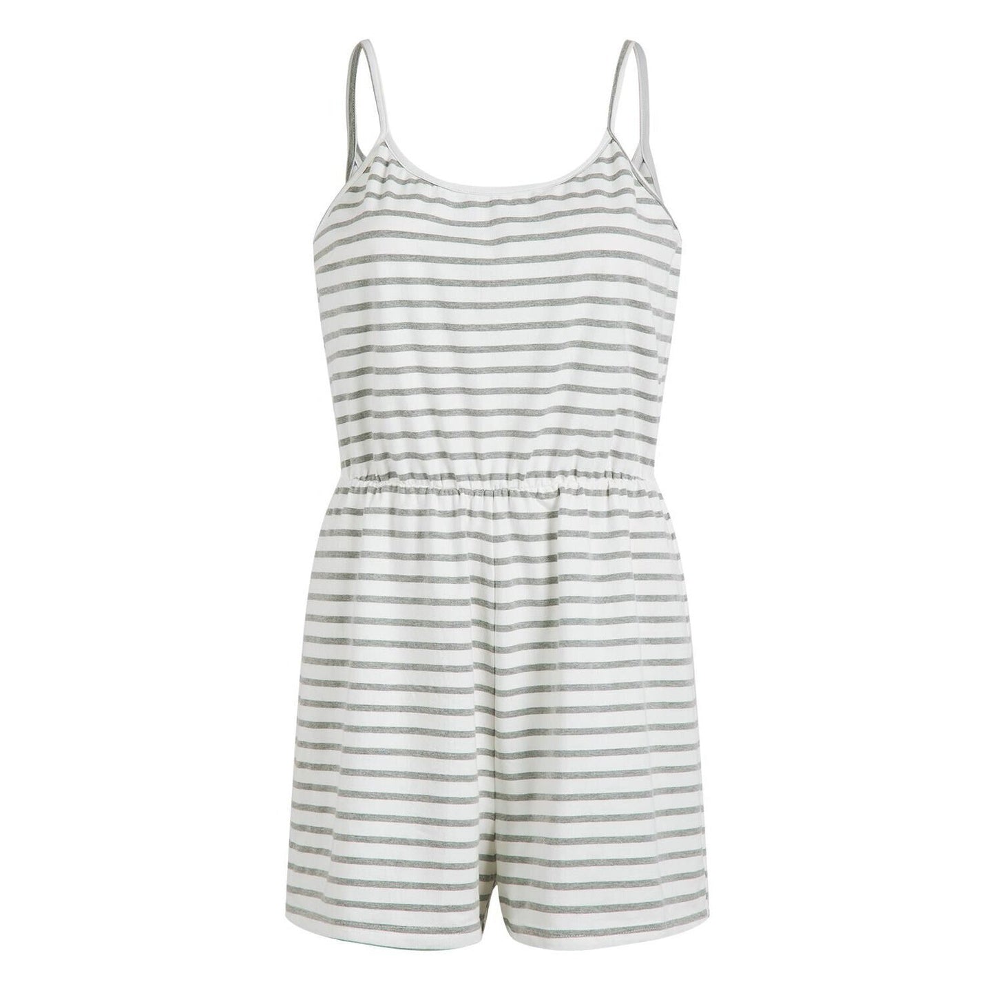 Mono informal de algodón a rayas con tirantes finos y pantalones cortos