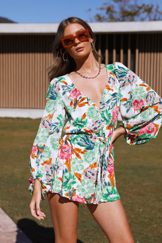 Mono de manga larga con cuello en V para mujer, para vacaciones de primavera y otoño