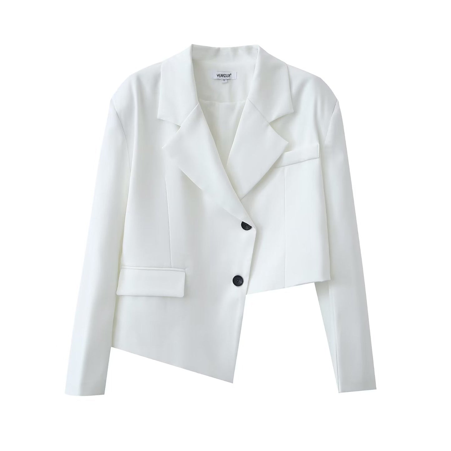 Conjunto de blazer corto con diseño asimétrico irregular para otoño e invierno, pantalones de pierna ancha y cintura alta