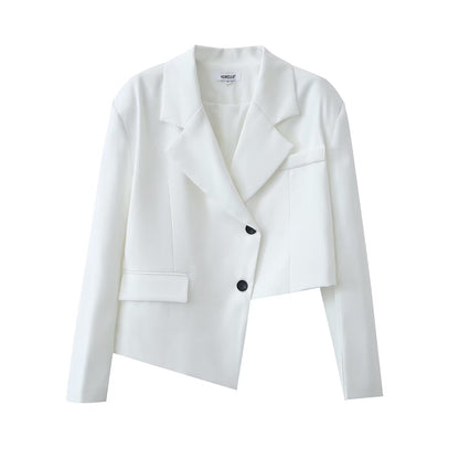 Conjunto de blazer corto con diseño asimétrico irregular para otoño e invierno, pantalones de pierna ancha y cintura alta
