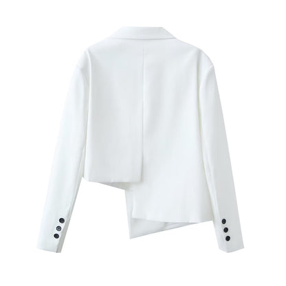 Conjunto de blazer corto con diseño asimétrico irregular para otoño e invierno, pantalones de pierna ancha y cintura alta