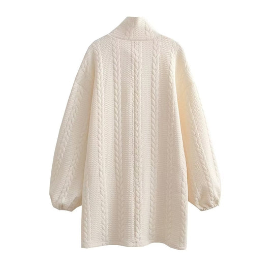 Fall Women Clothing Office Stand Collar Twist Knitted Quilted Long Sleeve Dress