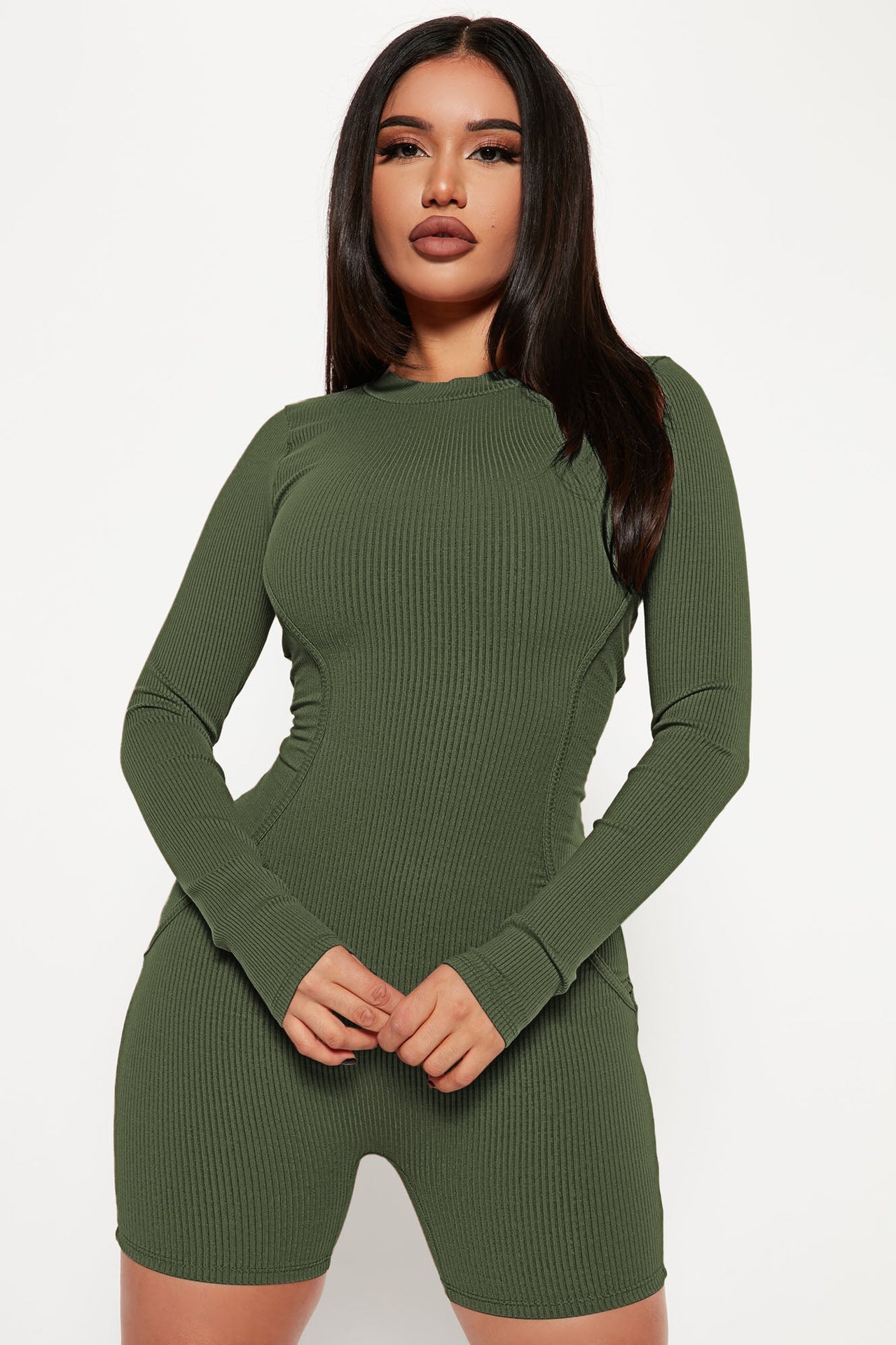 Women Clothing Spring Thread round Neck Stitching Line Casual Sports Romper