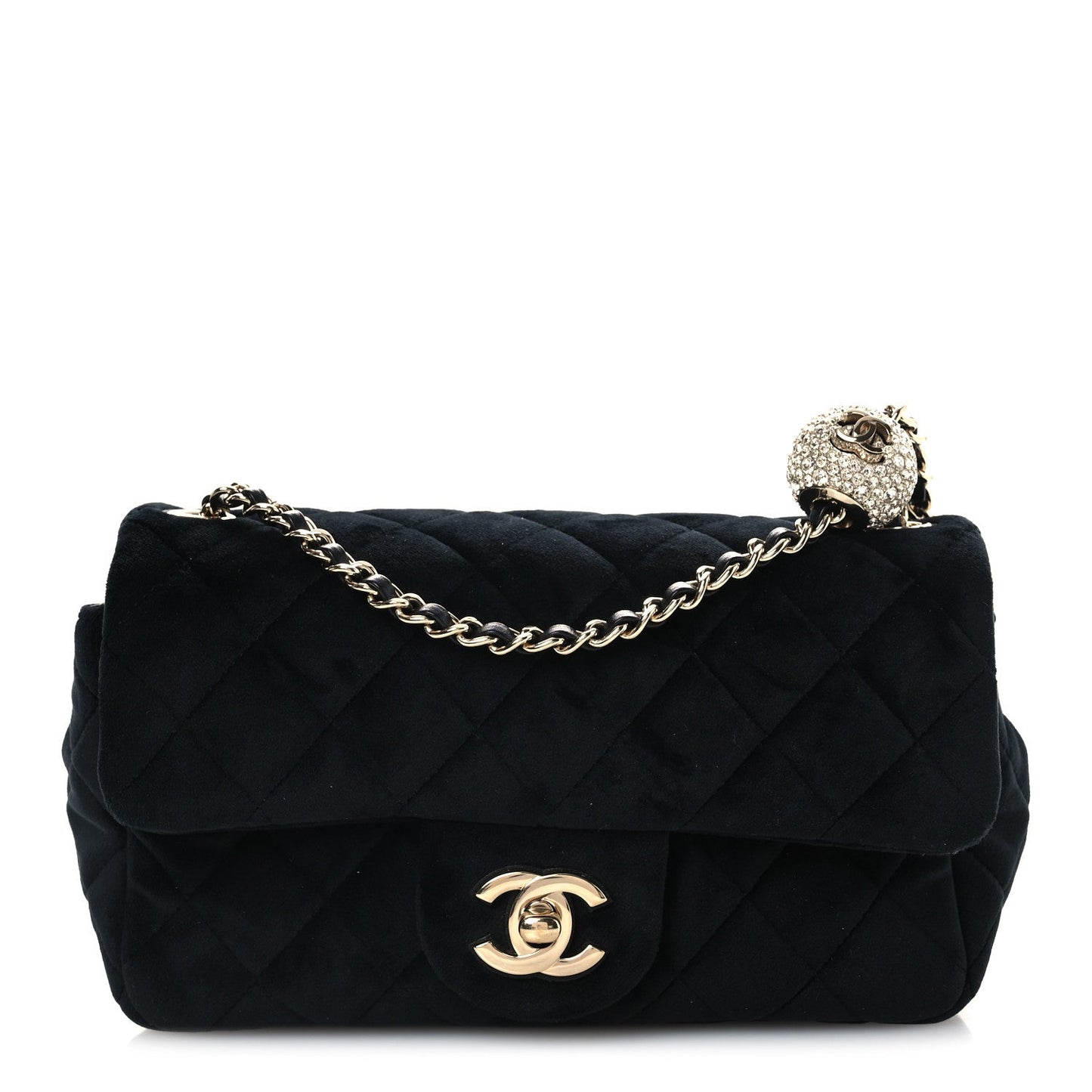 Velvet Quilted Mini Rectangular Pearl Crush Flap Black