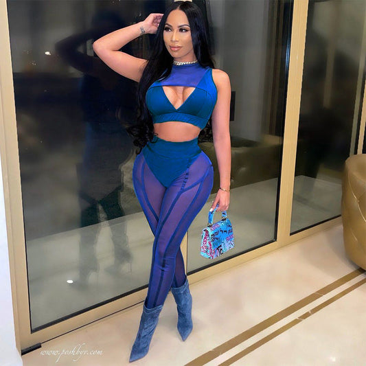 Traje de dos piezas de malla sexy para mujer para primavera y verano