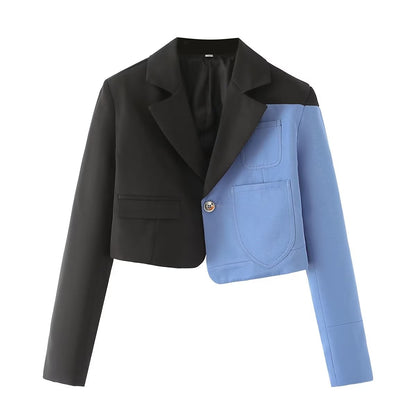 Traje de mujer a juego con cuello, moderno traje de color contrastante, elegante blazer de oficina con personalidad