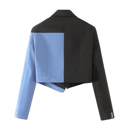 Traje de mujer a juego con cuello, moderno traje de color contrastante, elegante blazer de oficina con personalidad
