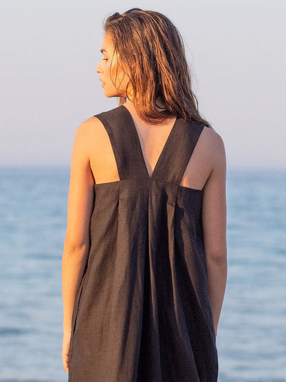 Vestido largo sin mangas de ramio, primavera-verano, diseño francés, holgado, de lino y algodón, con cuello cuadrado, camisola