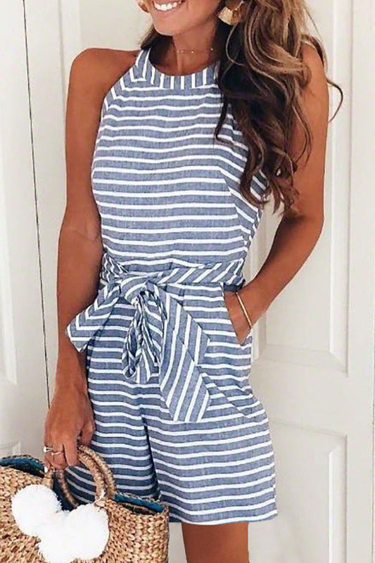 Mono de rayas sin tirantes cuello redondo cremallera pantalones casuales de verano
