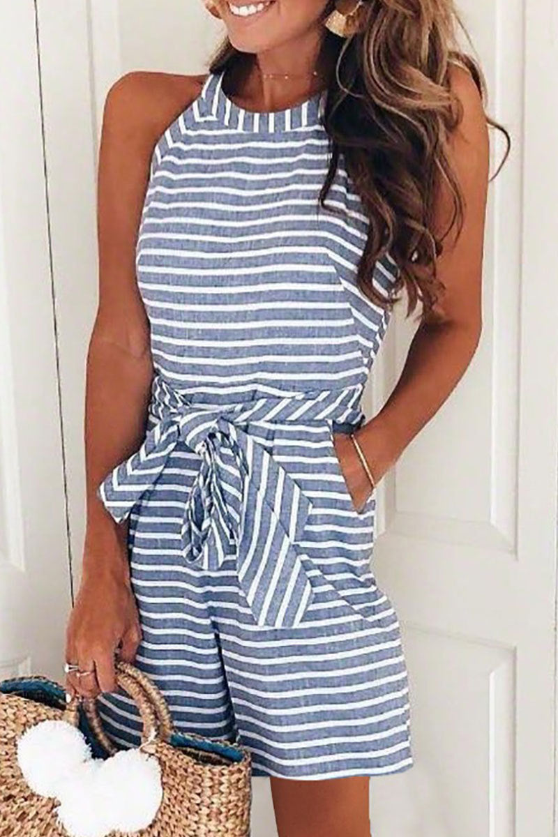 Mono de rayas sin tirantes cuello redondo cremallera pantalones casuales de verano